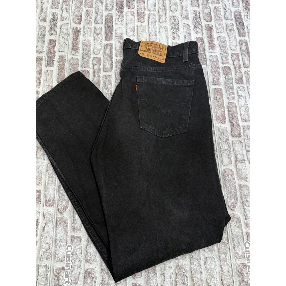 Vintage Levis 505 Orange Tab Black Jeans Made USA Mens 38x30 Straight Leg 1997